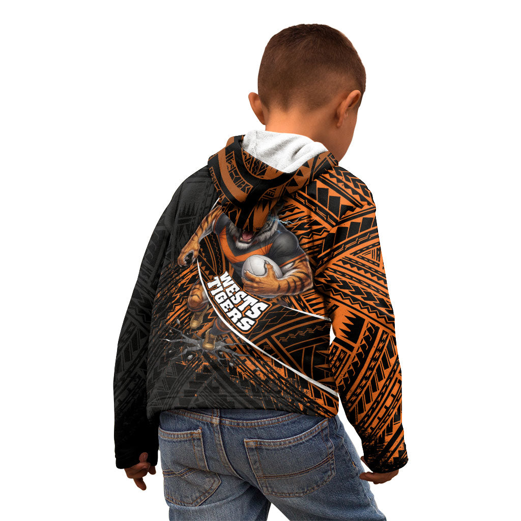 Wests Tigers Rugby Kid Hoodie Tribal Polynesian Power Art - Lightning Mascot
