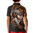 Wests Tigers Rugby Kid Polo Shirt Tribal Polynesian Power Art - Lightning Mascot