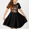 Wests Tigers Rugby Kid Short Sleeve Dress Tribal Polynesian Power Art - Lightning Mascot