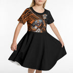 Wests Tigers Rugby Kid Short Sleeve Dress Tribal Polynesian Power Art - Lightning Mascot