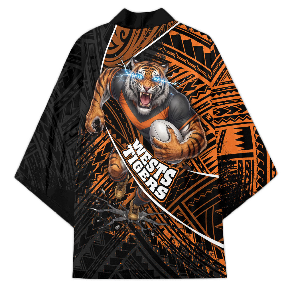 Wests Tigers Rugby Kimono Tribal Polynesian Power Art - Lightning Mascot