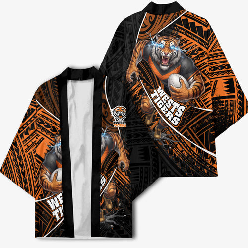 Wests Tigers Rugby Kimono Tribal Polynesian Power Art - Lightning Mascot