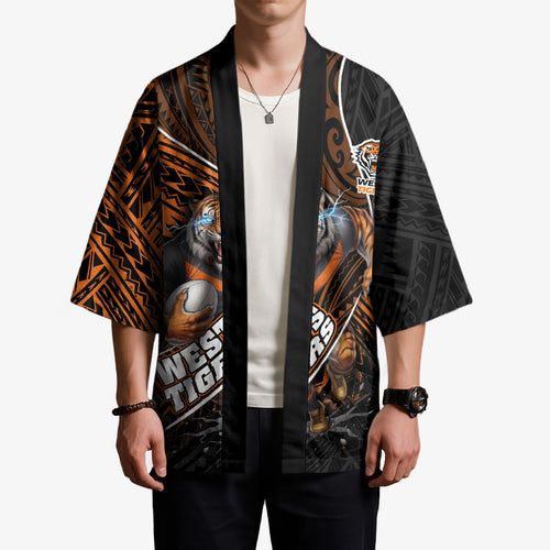 Wests Tigers Rugby Kimono Tribal Polynesian Power Art - Lightning Mascot