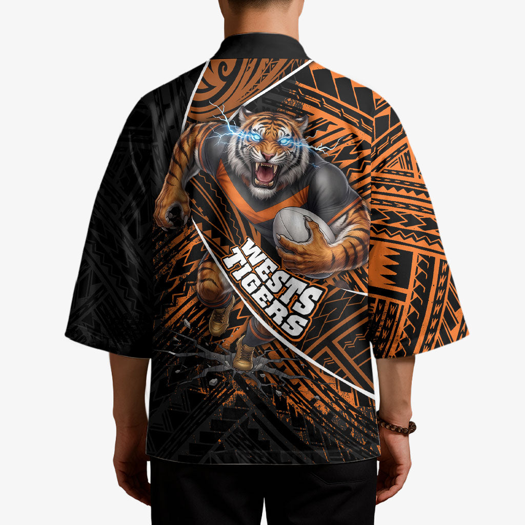 Wests Tigers Rugby Kimono Tribal Polynesian Power Art - Lightning Mascot