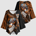 Wests Tigers Rugby Kimono Sleeve Blouse Tribal Polynesian Power Art - Lightning Mascot
