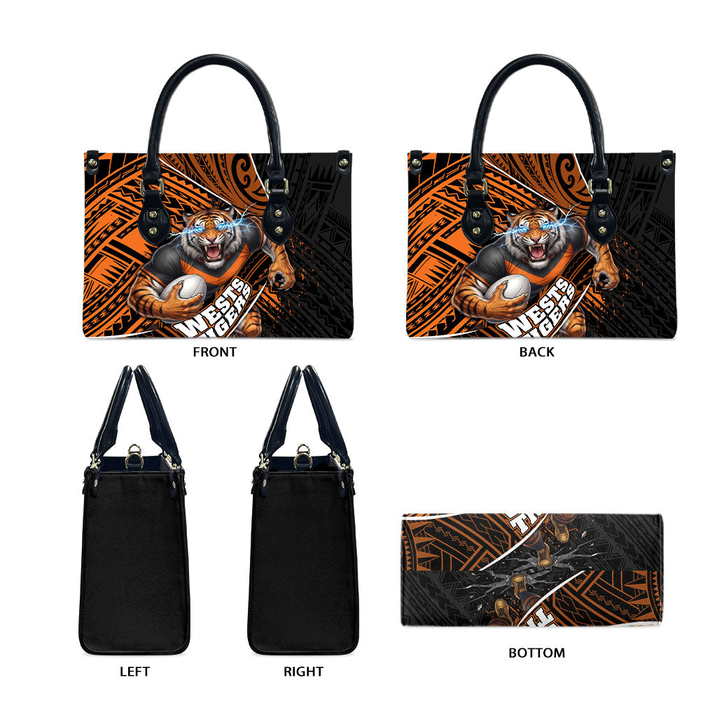 Wests Tigers Rugby Leather Bag Tribal Polynesian Power Art - Lightning Mascot