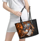 Wests Tigers Rugby Leather Tote Bag Tribal Polynesian Power Art - Lightning Mascot