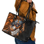Wests Tigers Rugby Leather Tote Bag Tribal Polynesian Power Art - Lightning Mascot