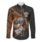 Wests Tigers Rugby Long Sleeve Button Shirt Tribal Polynesian Power Art - Lightning Mascot