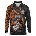Wests Tigers Rugby Long Sleeve Polo Shirt Tribal Polynesian Power Art - Lightning Mascot