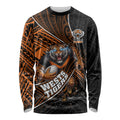 Wests Tigers Rugby Long Sleeve Shirt Tribal Polynesian Power Art - Lightning Mascot