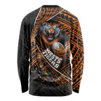 Wests Tigers Rugby Long Sleeve Shirt Tribal Polynesian Power Art - Lightning Mascot