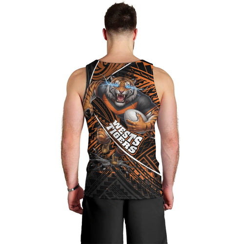 Wests Tigers Rugby Men Tank Top Tribal Polynesian Power Art - Lightning Mascot