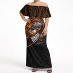 Wests Tigers Rugby Off Shoulder Maxi Dress Tribal Polynesian Power Art - Lightning Mascot