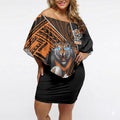 Wests Tigers Rugby Off Shoulder Short Dress Tribal Polynesian Power Art - Lightning Mascot