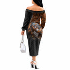 Wests Tigers Rugby Off The Shoulder Long Sleeve Dress Tribal Polynesian Power Art - Lightning Mascot