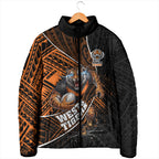 Wests Tigers Rugby Padded Jacket Tribal Polynesian Power Art - Lightning Mascot