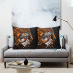 Wests Tigers Rugby Pillow Cover Tribal Polynesian Power Art - Lightning Mascot
