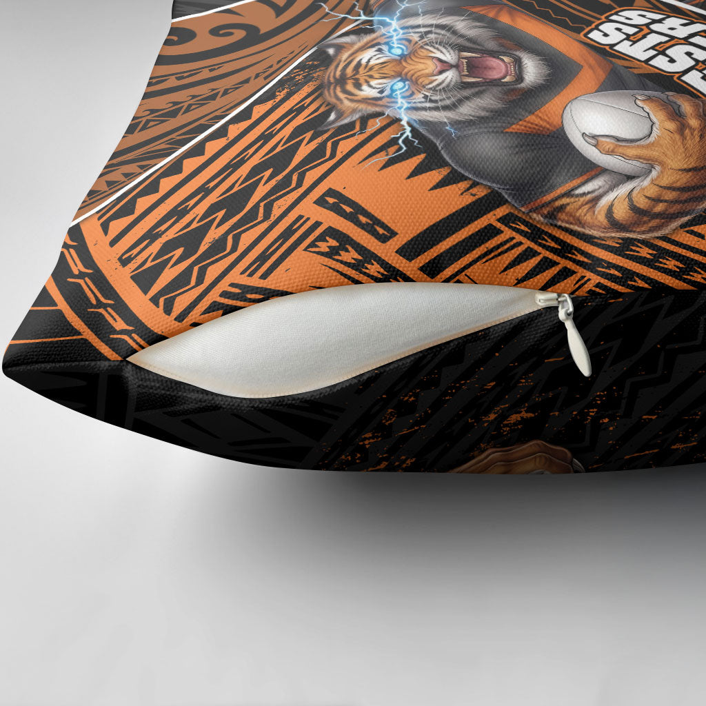 Wests Tigers Rugby Pillow Cover Tribal Polynesian Power Art - Lightning Mascot