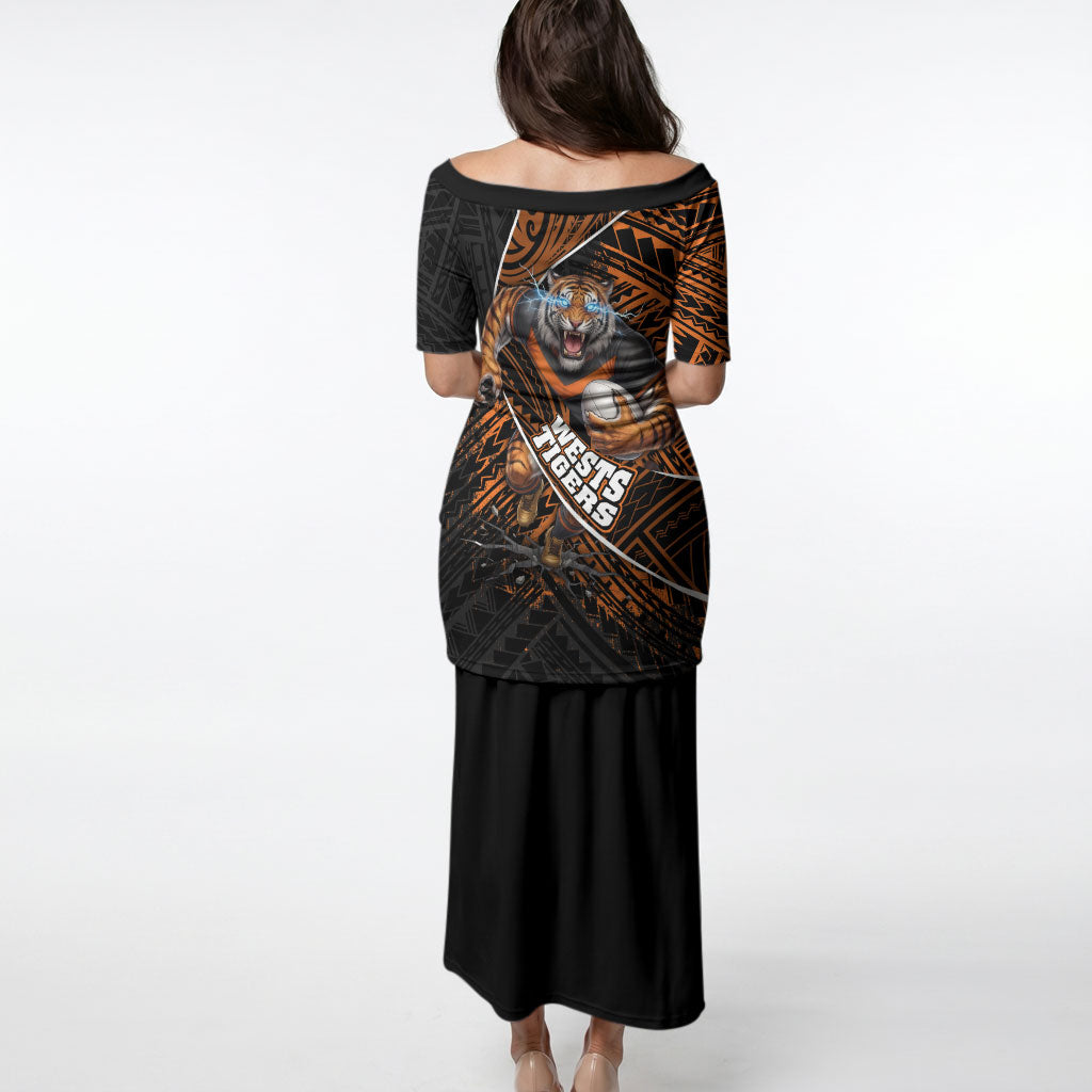 Wests Tigers Rugby Puletasi Tribal Polynesian Power Art - Lightning Mascot