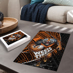 Wests Tigers Rugby Puzzle Tribal Polynesian Power Art - Lightning Mascot