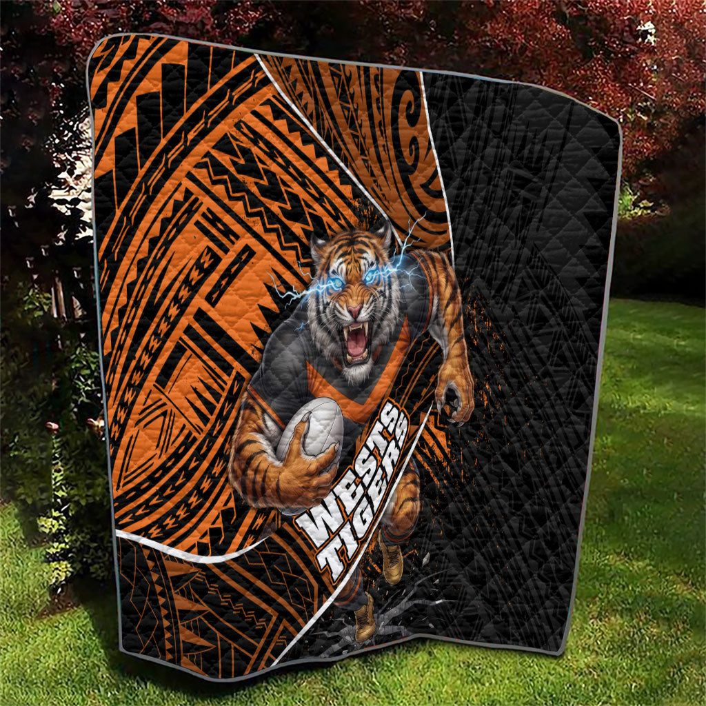 Wests Tigers Rugby Quilt Tribal Polynesian Power Art - Lightning Mascot