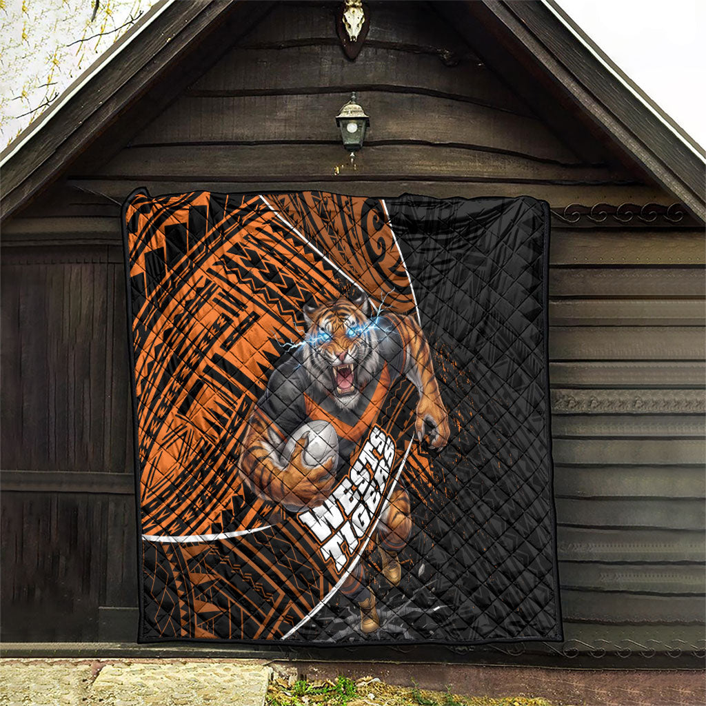 Wests Tigers Rugby Quilt Tribal Polynesian Power Art - Lightning Mascot