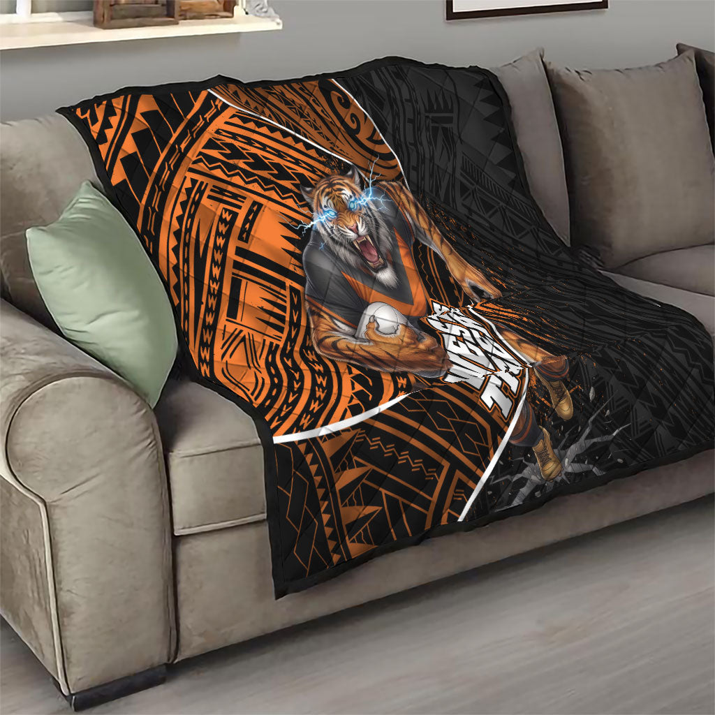 Wests Tigers Rugby Quilt Tribal Polynesian Power Art - Lightning Mascot
