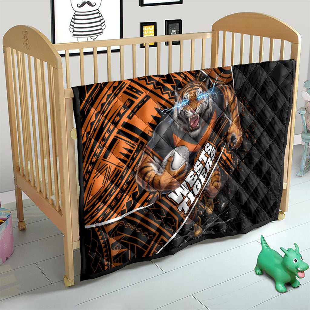 Wests Tigers Rugby Quilt Tribal Polynesian Power Art - Lightning Mascot