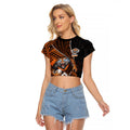 Wests Tigers Rugby Raglan Cropped T Shirt Tribal Polynesian Power Art - Lightning Mascot
