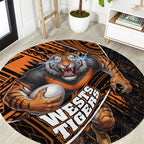 Wests Tigers Rugby Round Carpet Tribal Polynesian Power Art - Lightning Mascot
