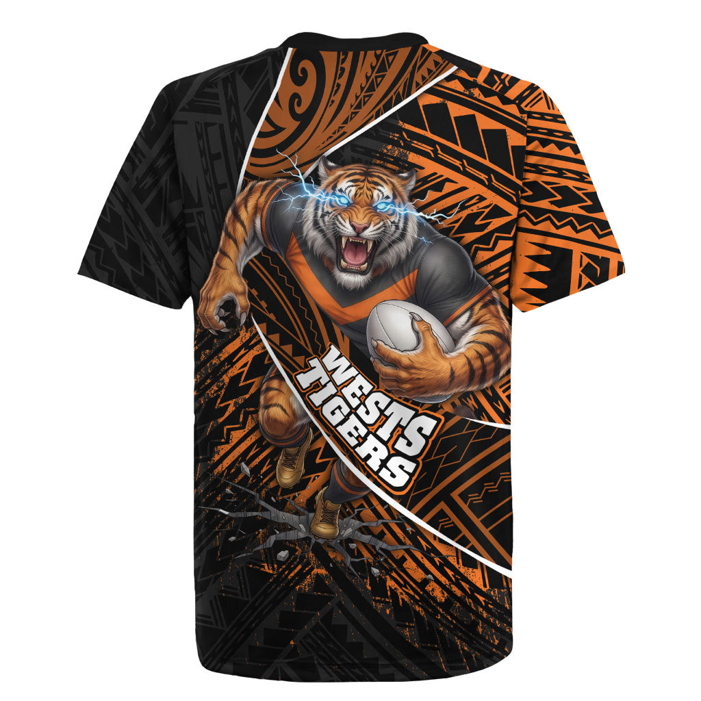 Wests Tigers Rugby Rugby Jersey Tribal Polynesian Power Art - Lightning Mascot