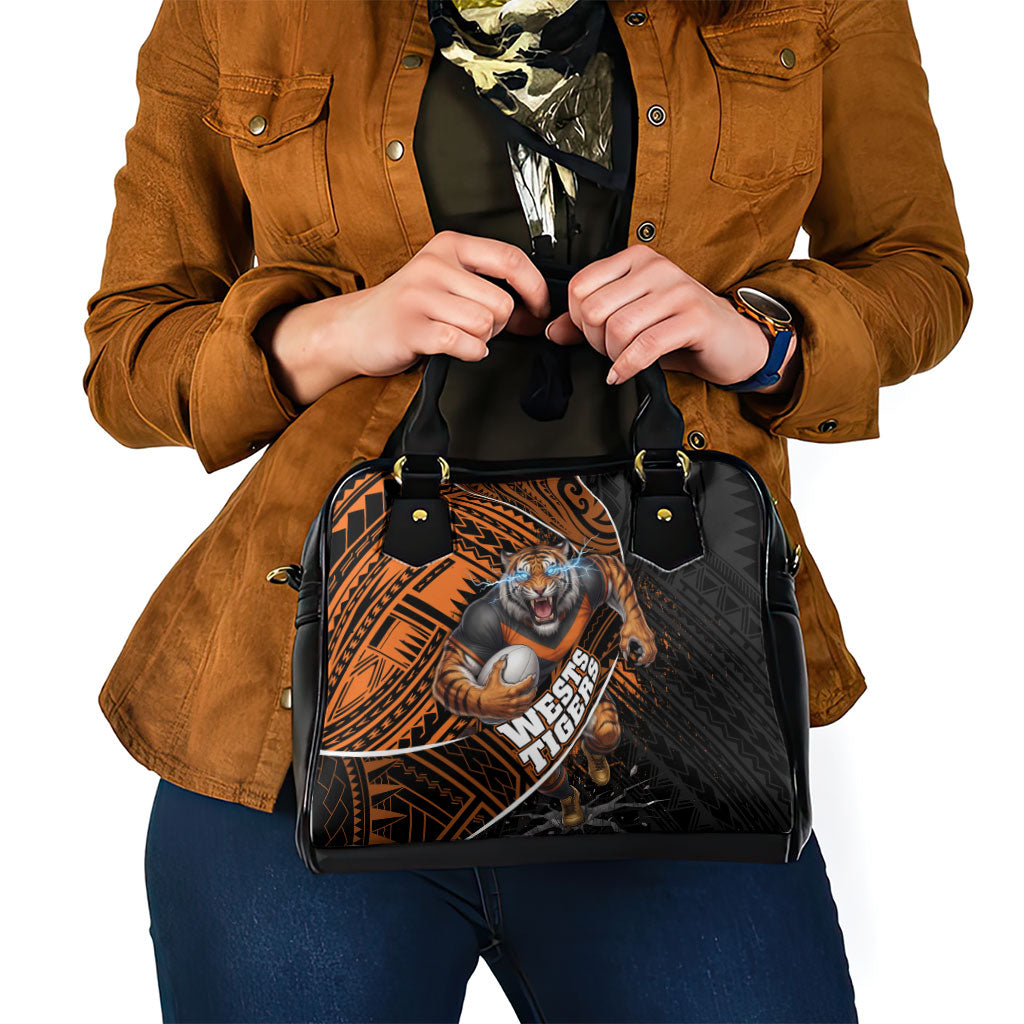 Wests Tigers Rugby Shoulder Handbag Tribal Polynesian Power Art - Lightning Mascot