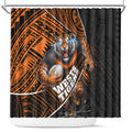 Wests Tigers Rugby Shower Curtain Tribal Polynesian Power Art - Lightning Mascot