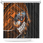 Wests Tigers Rugby Shower Curtain Tribal Polynesian Power Art - Lightning Mascot