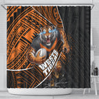 Wests Tigers Rugby Shower Curtain Tribal Polynesian Power Art - Lightning Mascot