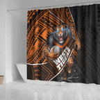 Wests Tigers Rugby Shower Curtain Tribal Polynesian Power Art - Lightning Mascot