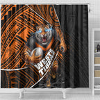 Wests Tigers Rugby Shower Curtain Tribal Polynesian Power Art - Lightning Mascot