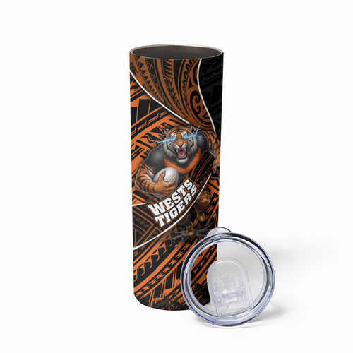 Wests Tigers Rugby Skinny Tumbler Tribal Polynesian Power Art - Lightning Mascot