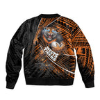 Wests Tigers Rugby Sleeve Zip Bomber Jacket Tribal Polynesian Power Art - Lightning Mascot