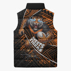 Wests Tigers Rugby Sleeveless Puffer Jacket Tribal Polynesian Power Art - Lightning Mascot
