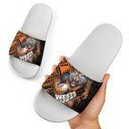 Wests Tigers Rugby Slide Sandals Tribal Polynesian Power Art - Lightning Mascot