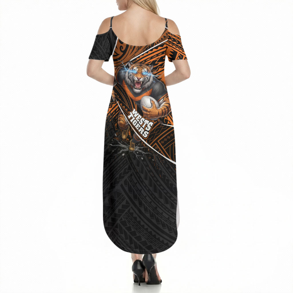 Wests Tigers Rugby Summer Maxi Dress Tribal Polynesian Power Art - Lightning Mascot