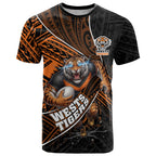 Wests Tigers Rugby T Shirt Tribal Polynesian Power Art - Lightning Mascot