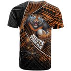 Wests Tigers Rugby T Shirt Tribal Polynesian Power Art - Lightning Mascot