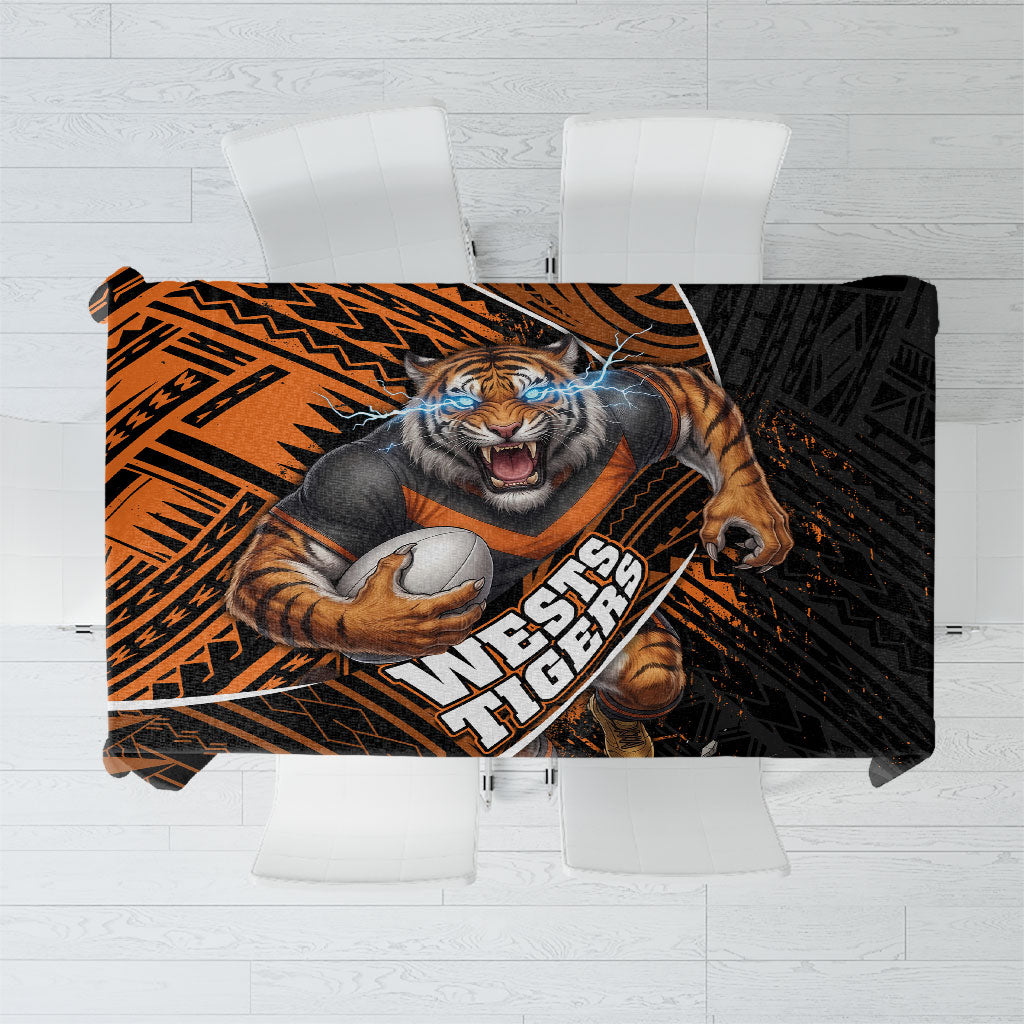 Wests Tigers Rugby Tablecloth Tribal Polynesian Power Art - Lightning Mascot