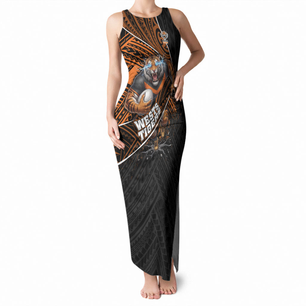 Wests Tigers Rugby Tank Maxi Dress Tribal Polynesian Power Art - Lightning Mascot