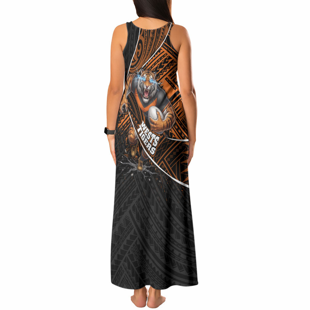 Wests Tigers Rugby Tank Maxi Dress Tribal Polynesian Power Art - Lightning Mascot
