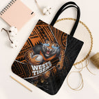 Wests Tigers Rugby Tote Bag Tribal Polynesian Power Art - Lightning Mascot
