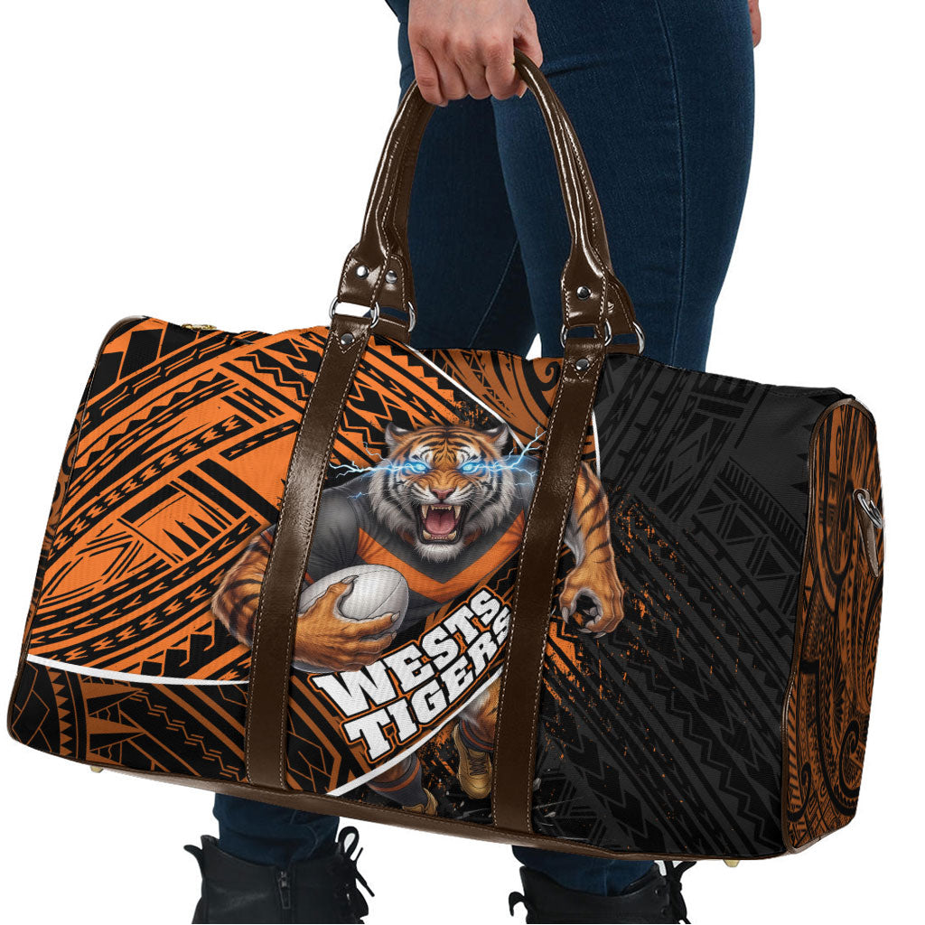 Wests Tigers Rugby Travel Bag Tribal Polynesian Power Art - Lightning Mascot